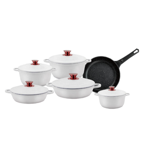Chất lượng cao Granite không dính <span class=keywords><strong>Cookware</strong></span> Set sang trọng kim loại đúc nhôm nấu ăn Nồi Nhôm Nắp bếp đồ nấu nướng bán buôn - Product Image 1