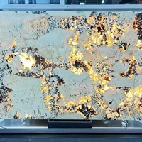 Dalle de quartzite Patagonia rétroéclairée, blanc cristal doré avec veines noires, pour îlot de cuisine, meuble-lavabo, bar, mur lumineux, hôtel, villa