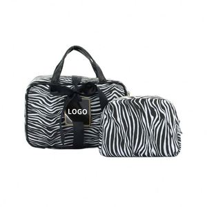 Sac de voyage pour maquillage personnalisé en cuir à motif zèbre, sac cosmétique de luxe, organiseur de maquillage en cuir, fabriqué en usine BSCI - Product Image 1