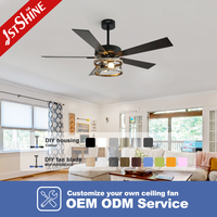 1stshine lustre d'intérieur Style industriel Noir mat 6 vitesses Télécommande Ventilateur de plafond lumière