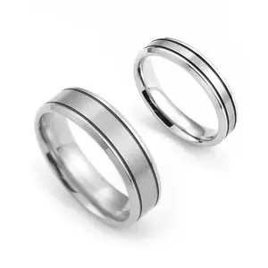 Anelli di coppia con bordo corsivo per il suo matrimonio e il suo anello da uomo in acciaio inossidabile satinato spazzolato alta qualità