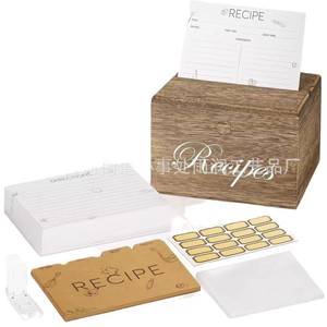 Wooden Recipe <b>Box</b> With Lid 100 Recipe Cards Clear Protector Kitchen Organizer Rectangle Brown <b>Vintage</b> Style - Product Image 5