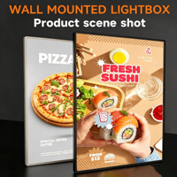 Boîtes lumineuses publicitaires LED professionnelles A4 ultra-minces avec plaque en verre trempé, affichage LED pour affiches de magasin