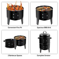 Dudukan vertikal 3 in 1 arang tanpa asap Bbq perokok Grill dengan termometer untuk berkemah luar ruangan
