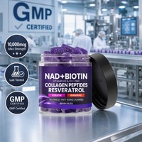 Gummies véganes NAD+ Biotine 10000mcg testées en laboratoire, certifiées GMP, avec Kératine, Collagène, Peptides, Resvératrol, K2, D3, Zinc, Berry Bliss pour la Peau
