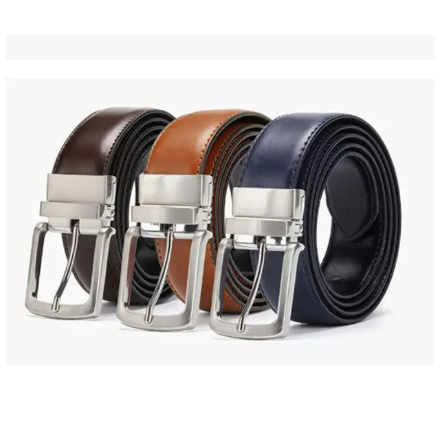 amazon hot sale Men's Belt Genuine Leather mens Reversible ratchet Belt fathers gift Rotated pin Buckle belt with gift box