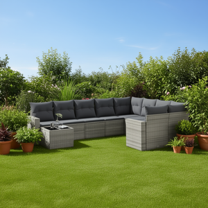 Set Divano da Giardino in Rattan Grigio 8 Posti, Arredamento da Esterno Contemporaneo Resistente alle Intemperie, Divano Sezionale da Patio - Product Image 2