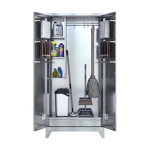 Gabinete de Limpieza de Acero Inoxidable de Dos Niveles con Cerradura para Uso en Oficinas y Hoteles, Marca Leading Creation - Product Image 1