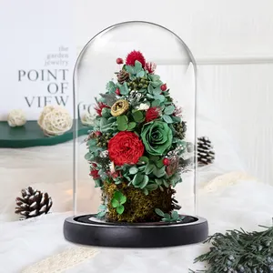 Meilleure vente de fleurs de roses conservées, cadeau d'arbre de Noël dans un dôme en verre pour les cadeaux de Noël