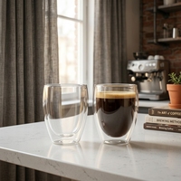 Ensemble de tasses à café en verre, 2 tasses à double paroi de 12 oz, transparentes, résistantes aux chocs, légères, design minimaliste, cadeau pour Noël, anniversaire