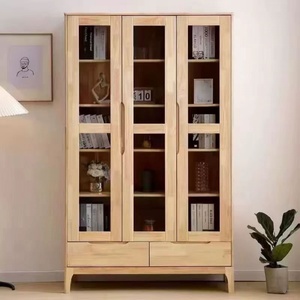 Librería de Madera Maciza, Mueble de Almacenamiento de Madera de Caucho, Vitrina de Exhibición para el Hogar, Estilo Nórdico, Mueble de Oficina para Archivos - Product Image 3