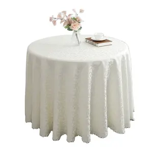 Polyester beyaz 120 "masa örtüsü düğün dantel yuvarlak masa örtüsü yuvarlak düğün masa örtüsü