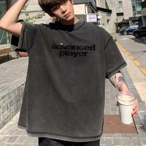 Imprimé personnalisé surdimensionné Vintage T-shirt lourd pour les hommes 100% coton tricoté tissu lettre motif Streetwear - Product Image 3