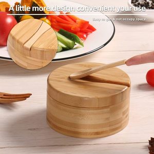 Bamboo Salt Box With Rotating Lid Divided Compartment <b>Kitchen</b> Spice Storage M Size Freshness Preservation - Product Image 4