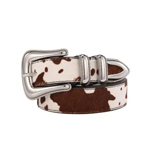 Ceinture de luxe personnalisée Design Western Cowboy pleine fleur en alliage de zinc Boucle ardillon Bracelet en cuir véritable Ceinture de créateur