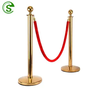 Crowd Control Gold Stanchion Rope Retractable Belt Barrier Queue Line Rope Stand