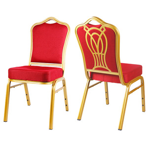 Cadeira de Banquete para Hotel de Luxo de Alta Qualidade, Empilhável, em Metal, com Encosto Floral para Casamentos - Product Image 1