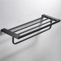 STOCCO Barre porte-serviettes murale simple en acier inoxydable 304 noir mat, écologique, garantie 5 ans, avec crochets