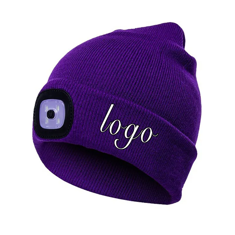 Chiavetta da notte ricaricabile USB cappello a maglia a LED Berretto invernale illuminato a 4 fari Berretto invernale con luce