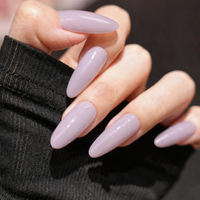 Vente en gros de faux ongles en amande, couleur lavande clair brillant, personnalisables, à poser, couvrance totale, réutilisables