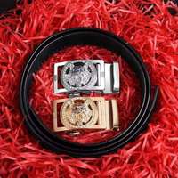 Ceinture en cuir PU pour homme, motif tête de loup, strass incrustés, boucle automatique en alliage, grain litchi, pour tenues variées