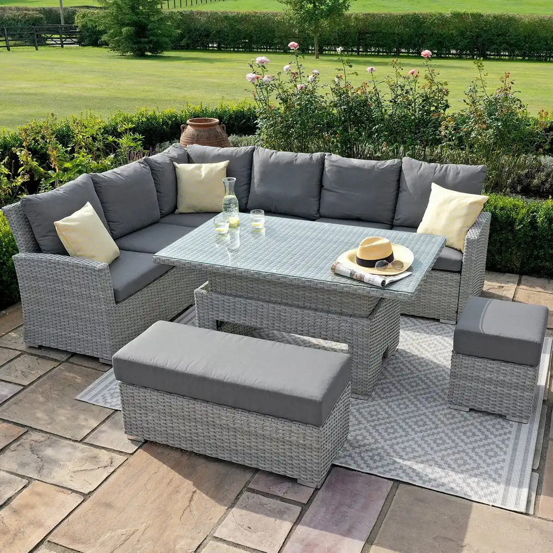 Patio Rattan Sectional Sets Outdoor Furniture Wicker Dining Set Garden Height-adjustable Table Sofa Set