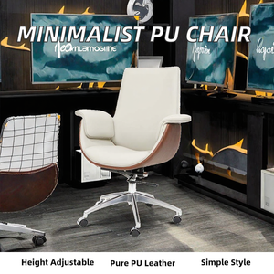 Modern Minimalist PU Leather Adjustable Height Manually <b>Reclining</b>- Metal Base <b>Gaming</b> <b>Chair</b> for Office and Classroom Use - Product Image 2