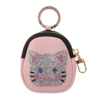 Mini porte-clés chat en strass, visage de chaton en cristal scintillant, breloque de sac à fermeture éclair, pochette de rangement pour Airpods, décoration de sac à main pour femme, cadeau