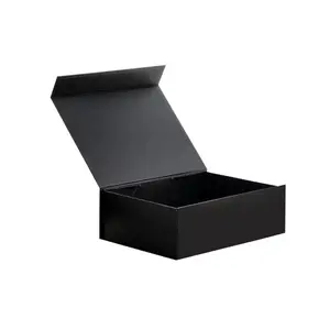 Caja magnética de lujo, caja de regalo negra plegable, caja de embalaje plegable de cartón con tapa de cierre magnético