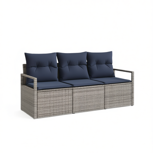 Conjunto de Sofá de Jardín de Ratán Sintético Gris de 3 Plazas, Muebles de Exterior de Diseño Contemporáneo - Product Image 1