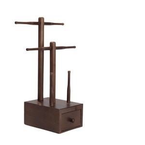 Solid Wood Ring Display Stand With Storage Box <b>Desktop</b> Jewelry Organizer For Baseball Rings And Necklaces - Product Image 2