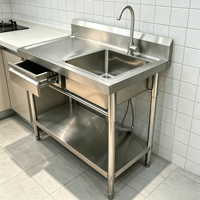Groothandel commerciële spoeltafel met lade en onderplank, roestvrij staal, enkele spoelbak voor hotel en restaurant