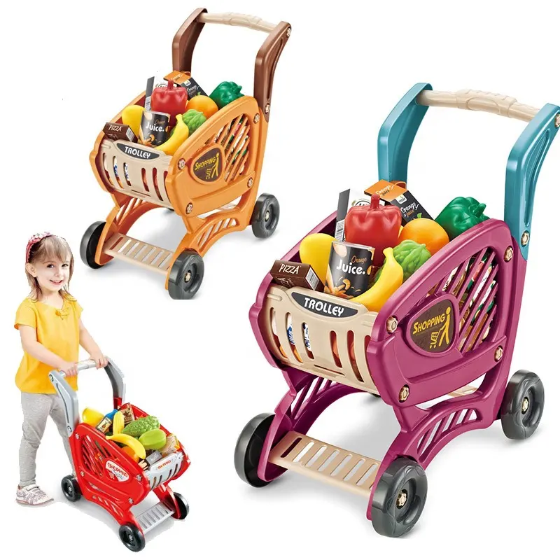 Set di carrelli della spesa per supermercati di simulazione per bambini, illuminazione, musica, supermercato, shopping di frutta e verdura, giocattoli per la famiglia