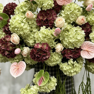 Fresh Green <b>Hydrangea</b> & Pink Anthurium Large <b>Flower</b> Row <b>Artificial</b> Floral Arrangement for Wedding Backdrop & Aisle - Product Image 3