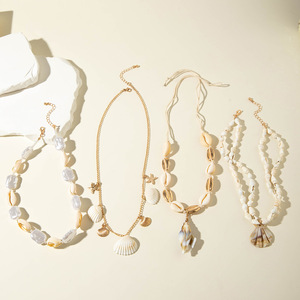 Collana <span class=keywords><strong>con</strong></span> Ciondolo a Forma di Stella Marina in Conchiglia <span class=keywords><strong>con</strong></span> Perla Sintetica e Catena in Bambù Esagerata per Donne - Regalo - Product Image 3