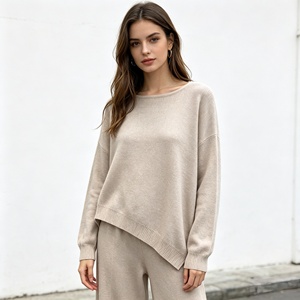 Ensemble de vêtements pour femmes en tricot, 2 pièces, style décontracté, beige, pull <span class=keywords><strong>à</strong></span> col rond ample, pantalon large, tenue décontractée pour le printemps et <span class=keywords><strong>l</strong></span>'automne - Product Image 3