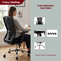 Chaise de bureau ergonomique à dossier mi-haut en maille avec support lombaire, accoudoirs fixes, hauteur réglable, pivotante, pour ordinateur, personnalisable