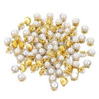Bouton décoratif en forme de tournesol à double couche de perles OEM 9/12/14mm avec griffes de couture et strass pour accessoires de robe de mariée