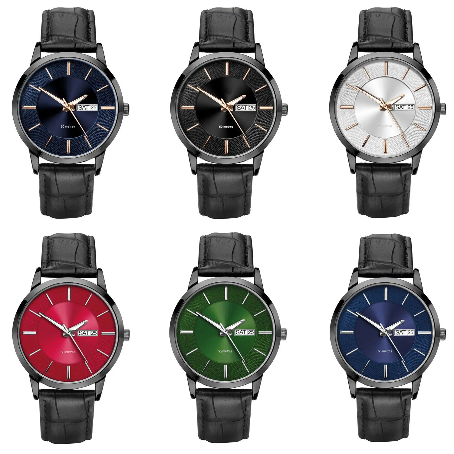 Relojes de cuarzo personalizados de acero inoxidable impermeables de 5 ATM de cuero genuino para hombres