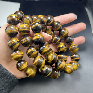 High Quality Natural Gemstone 16mm Gold Tiger Eye Bracelet <strong>Bead</strong> Bracelet Crystal <strong>Charm</strong> Stone Beaded Bracelet for Girls
