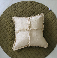 Housse de coussin décorative moderne en lin 100 % lin français personnalisée pour canapé et lit, respirante, amovible, avec fermeture boutonnée