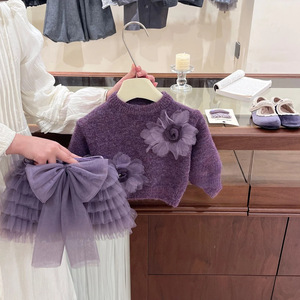 Tongxingyuan Girls Tutu Skirt Purple Layered Bowknot Cotton Childrens Dress Autumn Style - Product Image 3