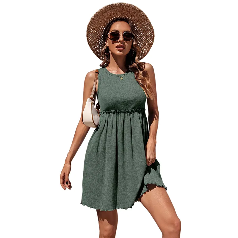 Private Label Custom Summer Trending Sleeveless Mini Short Casual Ribbed Tank Top Dress Women Clothing