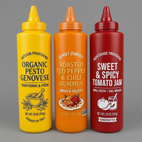 Bouteille en plastique personnalisée de 200 ml, 300 ml, 400 ml de qualité alimentaire pour remplissage à chaud, idéale pour sauces, ketchup, miel, confiture – Emballage souple à presser