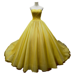 Impresionante Vestido de Noche con Hombros Descubiertos, Vestido de Fiesta de Tul Amarillo con Lentejuelas Mz0062 - Product Image 1