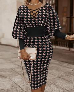 Robe de hanche imprimée taille haute mince pour femmes tenue décontractée à manches longues pour le printemps/été - Product Image 6