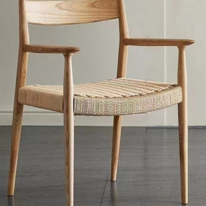 Nordic Solid Wood <b>Dining</b> Chair Ash Wood Woven Seat Modern <b>Armchair</b> For Home Use - Product Image 2