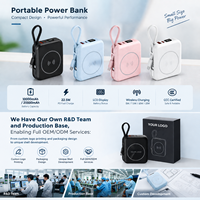 OEM Benutzerdefiniertes Logo 10000mAh Tragbares Ladegerät 22,5W Schnellladung Eingebautes Kabel Kabellose Powerbank LCD-Display für Mobiltelefone