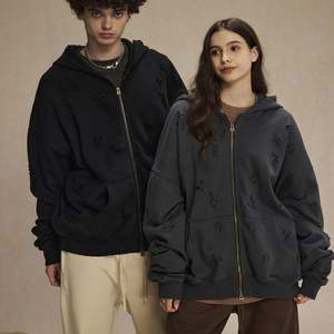 Sweats à capuche zippés personnalisés Hommes Femmes Sweat à capuche zippé surdimensionné Sweat à capuche zippé unisexe vieilli - Product Image 2