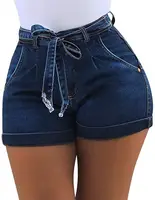 Neuankömmling Umwelt freundliche High Waist Recyclable Elastic Denim Weibliche Sommer Baumwolle Damen Gürtel Hot Jean Damen Shorts